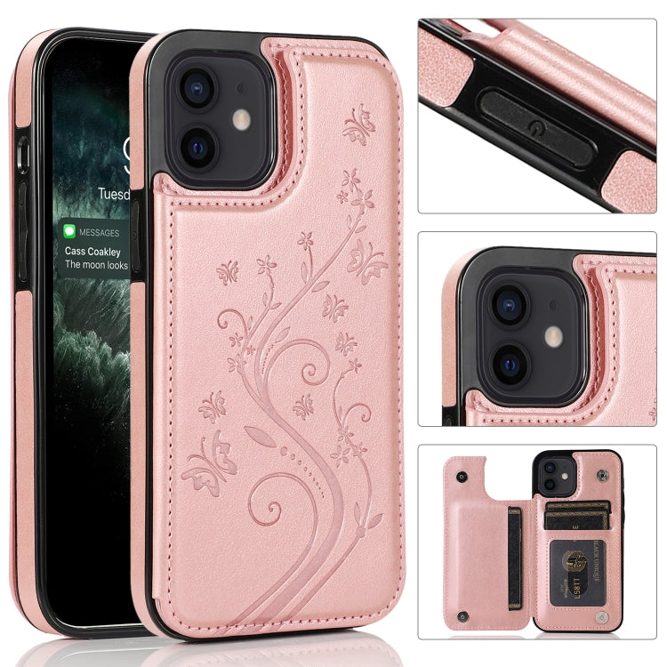 Butterflies Flowers Double Buckle PU + TPU Protective Case with Holder & Card Slots & Photo Frame, For iPhone 12 mini, For iPhone 12 / 12 Pro