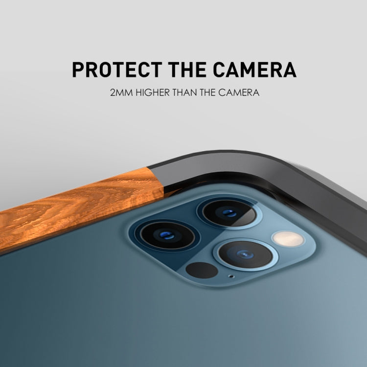 R-JUST Metal + Wood Frame Protective Case, For iPhone 12 / 12 Pro