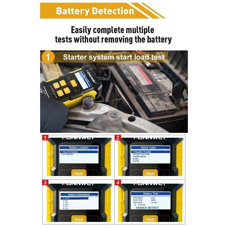 KONNWEI KW510 3 in 1 Car Battery Tester / Charger / Repairer, Support 8 Languages, KW510(EU Plug), KW510(US Plug)