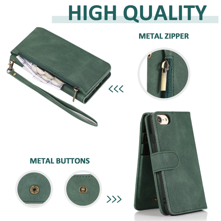Skin-feel Crazy Horse Texture Zipper Wallet Bag Horizontal Flip Leather Case with Holder & Card Slots & Wallet & Lanyard, For iPhone 6, For iPhone 6 Plus, For iPhone SE 2022 / SE 2020 / 8 / 7, For iPhone 8 Plus / 7 Plus