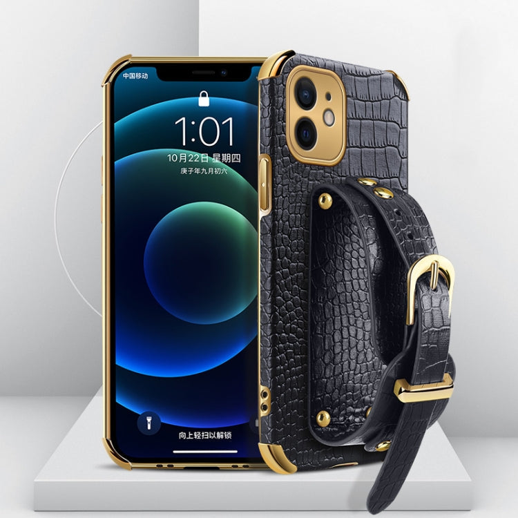 Electroplated TPU Crocodile Pattern Leather Case with Wrist Strap, For iPhone 11 Pro Max, For iPhone 12 mini, For iPhone 12, For iPhone 12 Pro