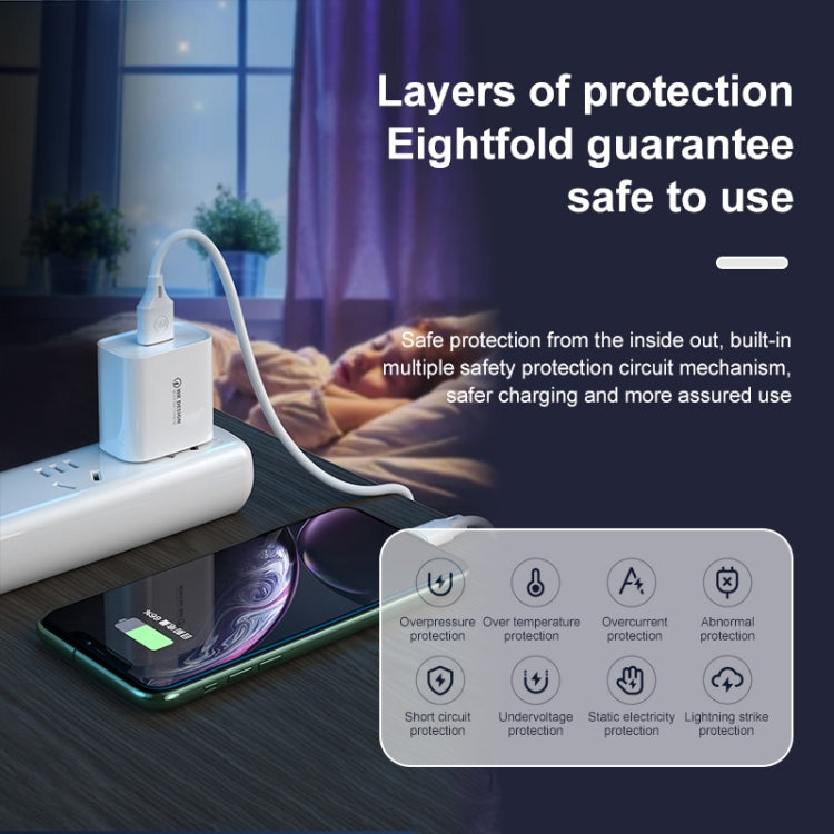 WK WP-U57 Max 18W Maxspeed QC3.0 Fast Charger + USB to 8 Pin Data Cable, US Plug, EU Plug