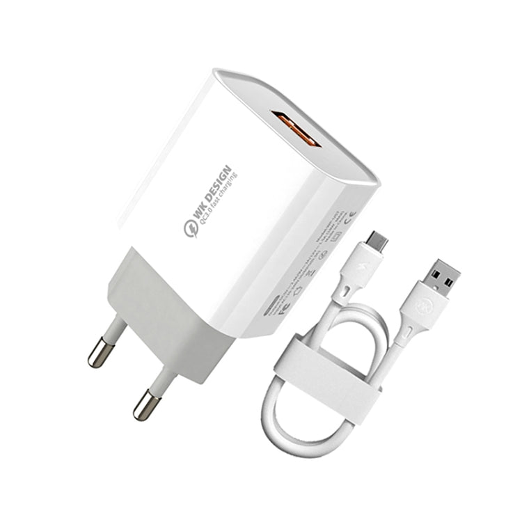 WK WP-U57 Max 18W Maxspeed QC3.0 Fast Charger + USB to 8 Pin Data Cable, US Plug, EU Plug