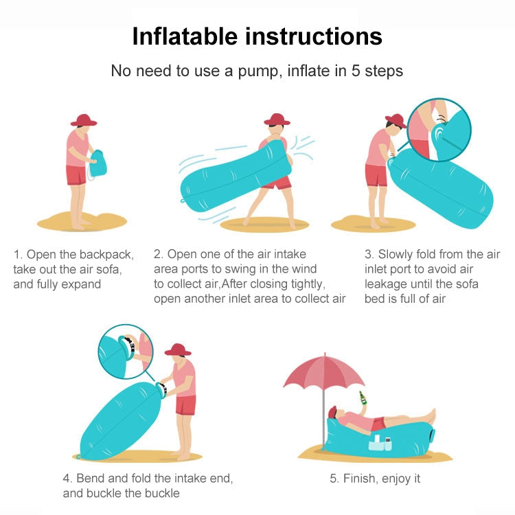 Outdoor Portable Lazy Water Inflatable Sofa Beach Grass Air Bed, Size: 200 x 70cm, 200 x 70cm Green, 200 x 70cm Pink, 200 x 70cm Rose Red, 200 x 70cm Sapphire Blue, 200 x 70cm Grass Green, 200 x 70cm Red, 200 x 70cm Yellow, 200 x 70cm Purple...