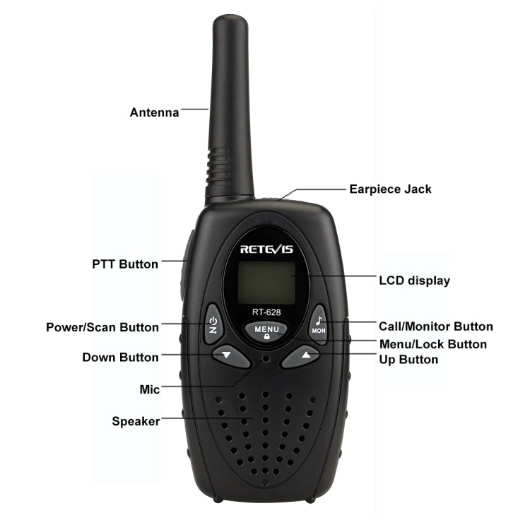 1 Pair RETEVIS RT628 0.5W EU Frequency 446MHz 8CHS Handheld Children Walkie Talkie, RT628(Red), RT628(Black), RT628(White)