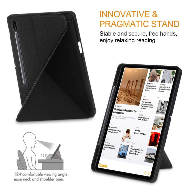 Cloth Texture Multi-folding Horizontal Flip PU Leather Shockproof Case with Holder & Sleep / Wake-up Function, For Samsung Galaxy Tab S8+ / Tab S8 Plus /  Tab S7 FE / Tab S7+ T970 / T975, For Samsung Galaxy Tab S8 / Galaxy Tab S7 T870...