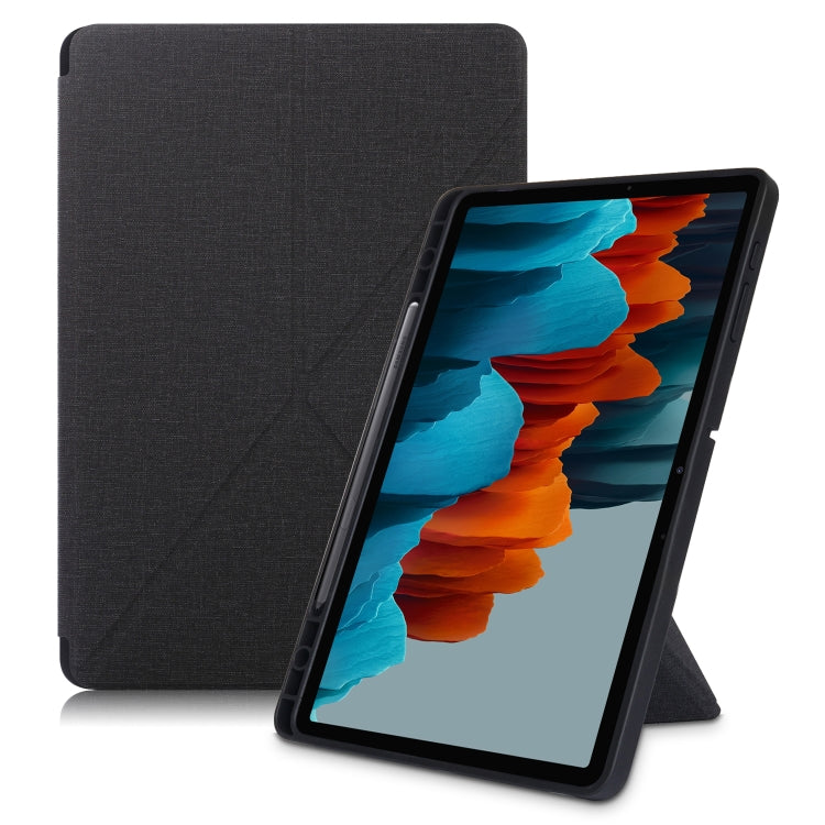 Cloth Texture Multi-folding Horizontal Flip PU Leather Shockproof Case with Holder & Sleep / Wake-up Function, For Samsung Galaxy Tab S8+ / Tab S8 Plus /  Tab S7 FE / Tab S7+ T970 / T975, For Samsung Galaxy Tab S8 / Galaxy Tab S7 T870...