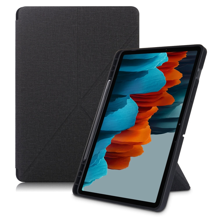 Cloth Texture Multi-folding Horizontal Flip PU Leather Shockproof Case with Holder & Sleep / Wake-up Function, For Samsung Galaxy Tab S8+ / Tab S8 Plus /  Tab S7 FE / Tab S7+ T970 / T975, For Samsung Galaxy Tab S8 / Galaxy Tab S7 T870...