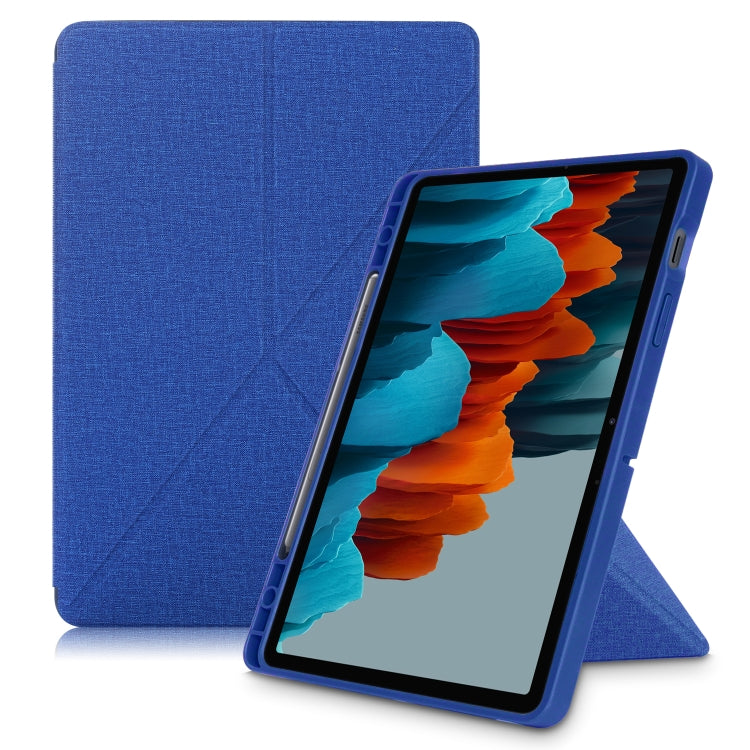 Cloth Texture Multi-folding Horizontal Flip PU Leather Shockproof Case with Holder & Sleep / Wake-up Function, For Samsung Galaxy Tab S8+ / Tab S8 Plus /  Tab S7 FE / Tab S7+ T970 / T975, For Samsung Galaxy Tab S8 / Galaxy Tab S7 T870...