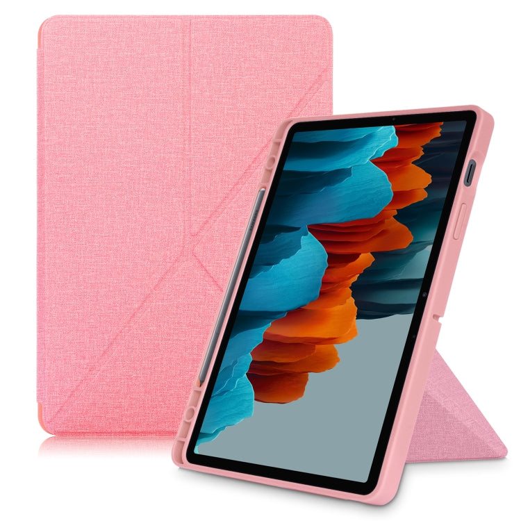 Cloth Texture Multi-folding Horizontal Flip PU Leather Shockproof Case with Holder & Sleep / Wake-up Function, For Samsung Galaxy Tab S8+ / Tab S8 Plus /  Tab S7 FE / Tab S7+ T970 / T975, For Samsung Galaxy Tab S8 / Galaxy Tab S7 T870...