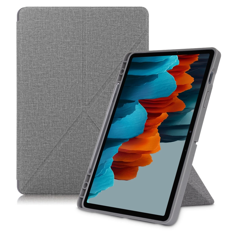 Cloth Texture Multi-folding Horizontal Flip PU Leather Shockproof Case with Holder & Sleep / Wake-up Function, For Samsung Galaxy Tab S8+ / Tab S8 Plus /  Tab S7 FE / Tab S7+ T970 / T975, For Samsung Galaxy Tab S8 / Galaxy Tab S7 T870...