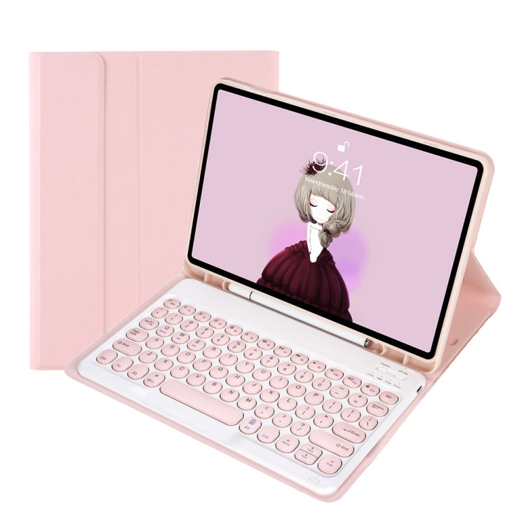 YT11B Detachable Candy Color Skin Feel Texture Round Keycap Bluetooth Keyboard Leather Case For iPad Air 4 2020 / Air 5 2022 / Pro 11 inch 2022 / 2021 / 2020 / 2018(White Ice), For iPad Air 11 2024 / 2025 / Air 2020 10.9...