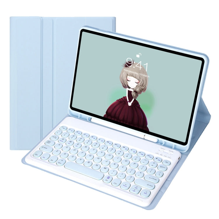 YT11B Detachable Candy Color Skin Feel Texture Round Keycap Bluetooth Keyboard Leather Case For iPad Air 4 2020 / Air 5 2022 / Pro 11 inch 2022 / 2021 / 2020 / 2018(White Ice), For iPad Air 11 2024 / 2025 / Air 2020 10.9...