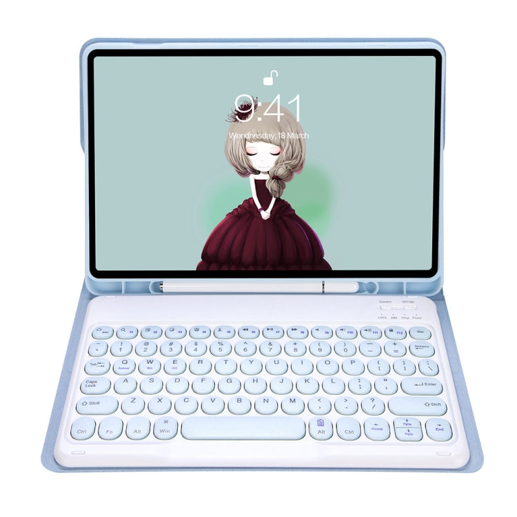 YT11B Detachable Candy Color Skin Feel Texture Round Keycap Bluetooth Keyboard Leather Case For iPad Air 4 2020 / Air 5 2022 / Pro 11 inch 2022 / 2021 / 2020 / 2018(White Ice), For iPad Air 11 2024 / 2025 / Air 2020 10.9...