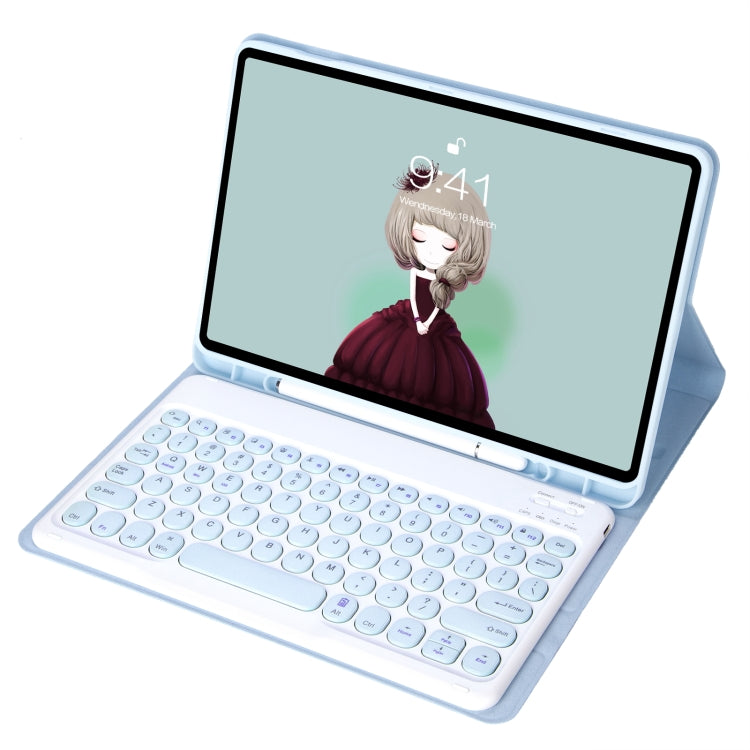 YT11B Detachable Candy Color Skin Feel Texture Round Keycap Bluetooth Keyboard Leather Case For iPad Air 4 2020 / Air 5 2022 / Pro 11 inch 2022 / 2021 / 2020 / 2018(White Ice), For iPad Air 11 2024 / 2025 / Air 2020 10.9...