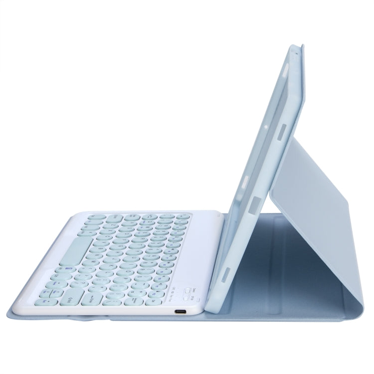 YT11B Detachable Candy Color Skin Feel Texture Round Keycap Bluetooth Keyboard Leather Case For iPad Air 4 2020 / Air 5 2022 / Pro 11 inch 2022 / 2021 / 2020 / 2018(White Ice), For iPad Air 11 2024 / 2025 / Air 2020 10.9...