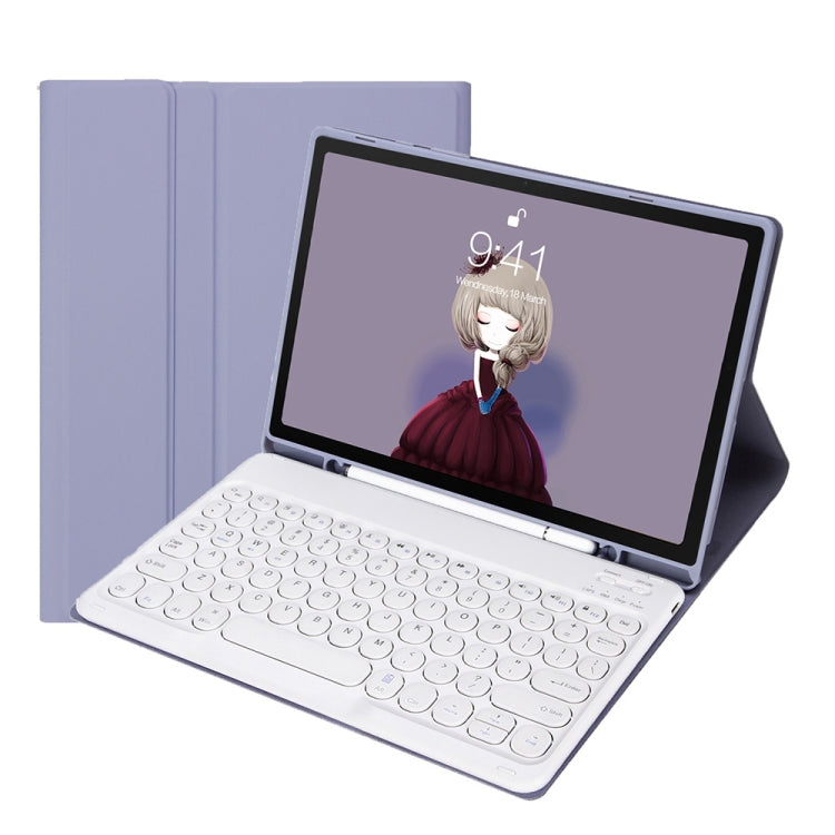 YT11B Detachable Candy Color Skin Feel Texture Round Keycap Bluetooth Keyboard Leather Case For iPad Air 4 2020 / Air 5 2022 / Pro 11 inch 2022 / 2021 / 2020 / 2018(White Ice), For iPad Air 11 2024 / 2025 / Air 2020 10.9...