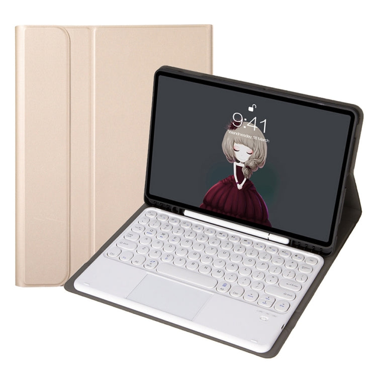 YA098B-A Detachable Lambskin Texture Round Keycap Bluetooth Keyboard Leather Case with Touch Control & Pen Slot & Stand, For iPad Air 5 / 4 10.9 inch 2020 / Pro 11 inch 2020 / 2018, For iPad 10.2 (2020) & (2019) / Air 3 10.5 inch / Pro 10.5 inch       ...