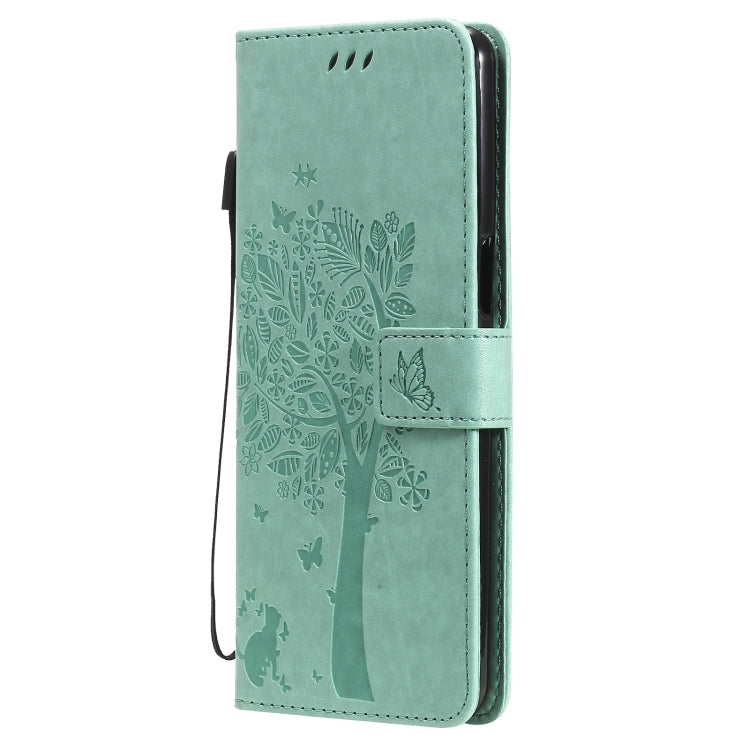 Tree & Cat Pattern Pressed Printing Horizontal Flip PU Leather Case with Holder & Card Slots & Wallet & Lanyard, For Samsung Galaxy A32 4G, For Samsung Galaxy S21 FE