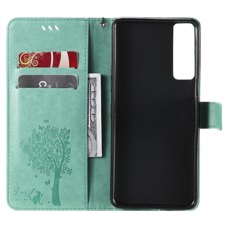 Tree & Cat Pattern Pressed Printing Horizontal Flip PU Leather Case with Holder & Card Slots & Wallet & Lanyard, For Samsung Galaxy A32 4G, For Samsung Galaxy S21 FE