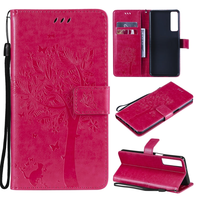 Tree & Cat Pattern Pressed Printing Horizontal Flip PU Leather Case with Holder & Card Slots & Wallet & Lanyard, For Samsung Galaxy A32 4G, For Samsung Galaxy S21 FE