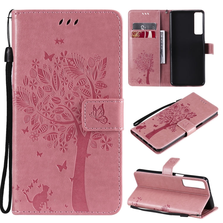 Tree & Cat Pattern Pressed Printing Horizontal Flip PU Leather Case with Holder & Card Slots & Wallet & Lanyard, For Samsung Galaxy A32 4G, For Samsung Galaxy S21 FE
