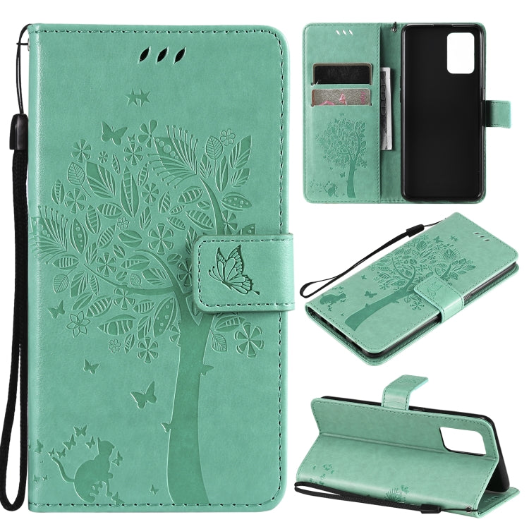 Tree & Cat Pattern Pressed Printing Horizontal Flip PU Leather Case with Holder & Card Slots & Wallet & Lanyard, For Samsung Galaxy A32 4G, For Samsung Galaxy S21 FE