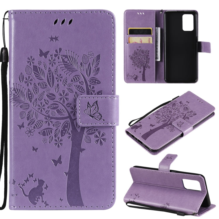 Tree & Cat Pattern Pressed Printing Horizontal Flip PU Leather Case with Holder & Card Slots & Wallet & Lanyard, For Samsung Galaxy A32 4G, For Samsung Galaxy S21 FE