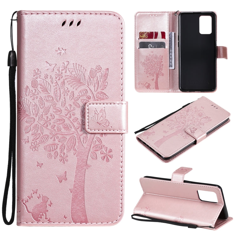 Tree & Cat Pattern Pressed Printing Horizontal Flip PU Leather Case with Holder & Card Slots & Wallet & Lanyard, For Samsung Galaxy A32 4G, For Samsung Galaxy S21 FE