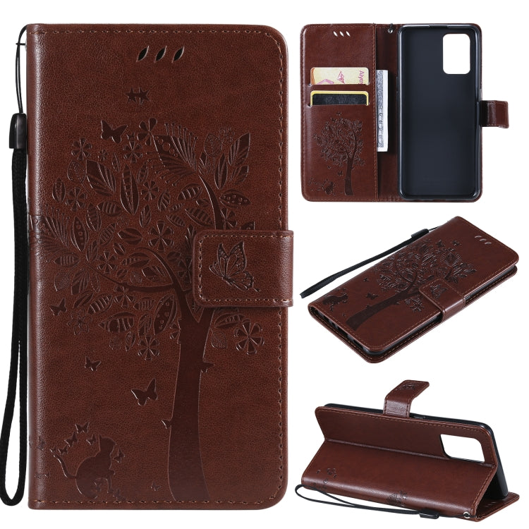 Tree & Cat Pattern Pressed Printing Horizontal Flip PU Leather Case with Holder & Card Slots & Wallet & Lanyard, For Samsung Galaxy A32 4G, For Samsung Galaxy S21 FE