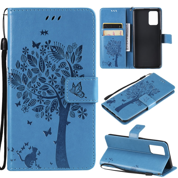 Tree & Cat Pattern Pressed Printing Horizontal Flip PU Leather Case with Holder & Card Slots & Wallet & Lanyard, For Samsung Galaxy A32 4G, For Samsung Galaxy S21 FE