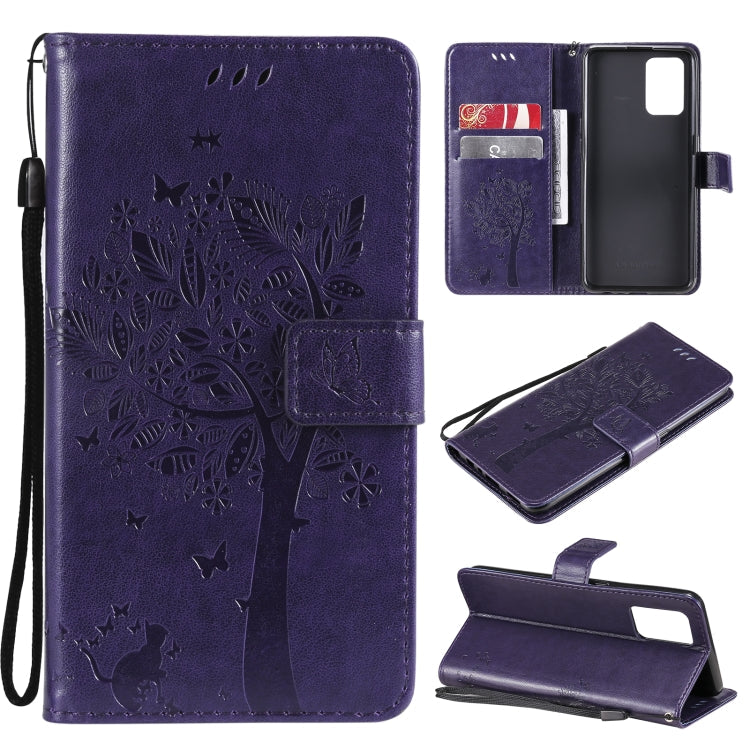 Tree & Cat Pattern Pressed Printing Horizontal Flip PU Leather Case with Holder & Card Slots & Wallet & Lanyard, For Samsung Galaxy A32 4G, For Samsung Galaxy S21 FE