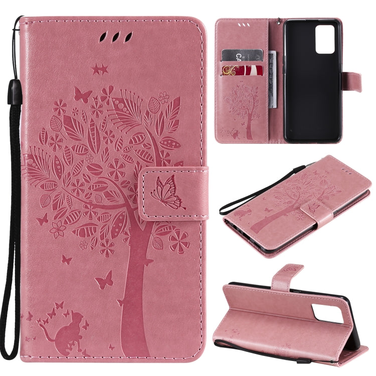 Tree & Cat Pattern Pressed Printing Horizontal Flip PU Leather Case with Holder & Card Slots & Wallet & Lanyard, For Samsung Galaxy A32 4G, For Samsung Galaxy S21 FE