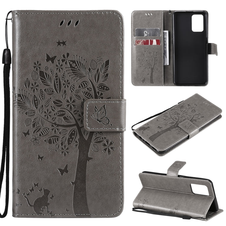 Tree & Cat Pattern Pressed Printing Horizontal Flip PU Leather Case with Holder & Card Slots & Wallet & Lanyard, For Samsung Galaxy A32 4G, For Samsung Galaxy S21 FE