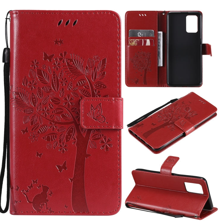 Tree & Cat Pattern Pressed Printing Horizontal Flip PU Leather Case with Holder & Card Slots & Wallet & Lanyard, For Samsung Galaxy A32 4G, For Samsung Galaxy S21 FE
