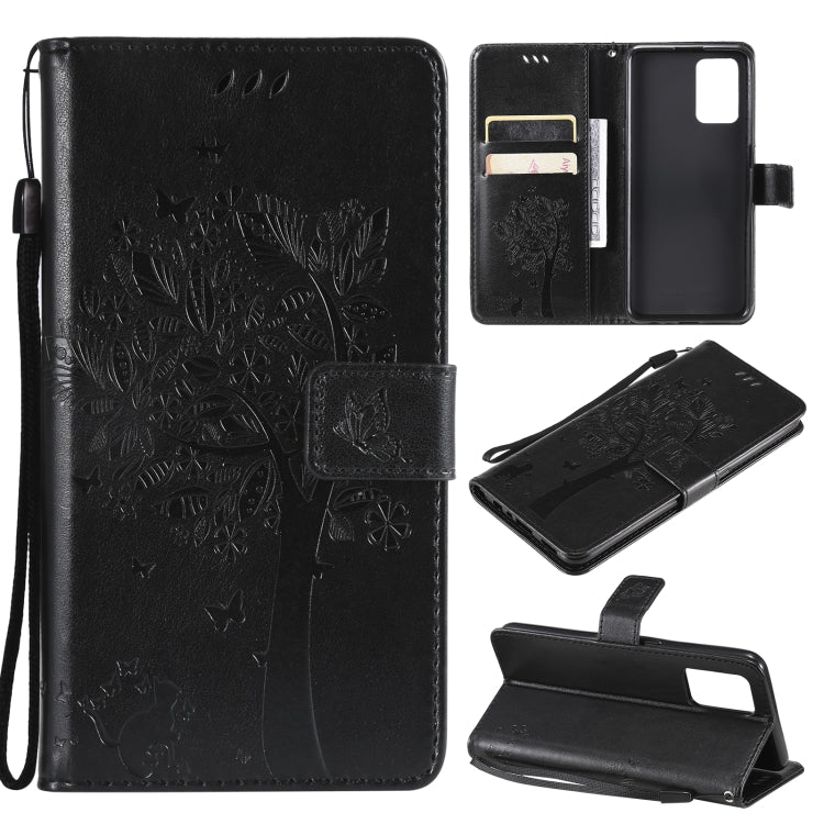 Tree & Cat Pattern Pressed Printing Horizontal Flip PU Leather Case with Holder & Card Slots & Wallet & Lanyard, For Samsung Galaxy A32 4G, For Samsung Galaxy S21 FE