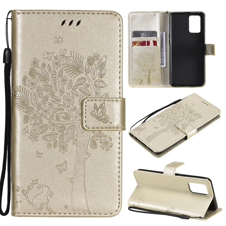 Tree & Cat Pattern Pressed Printing Horizontal Flip PU Leather Case with Holder & Card Slots & Wallet & Lanyard, For Samsung Galaxy A32 4G, For Samsung Galaxy S21 FE