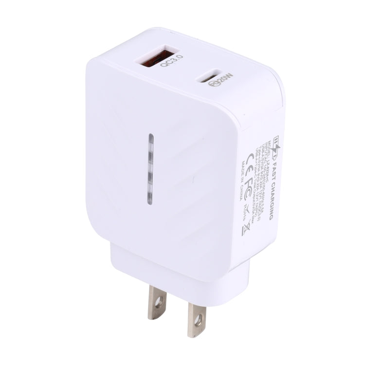 LZ-822A+C PD 20W USB-C / Type-C + QC 3.0 USB Fast Travel Charger,, US Plug, EU Plug