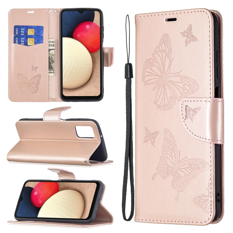 Embossing Two Butterflies Pattern Horizontal Flip PU Leather Case with Holder & Card Slot & Wallet & Lanyard, For Samsung Galaxy A03s 164mm, For Xiaomi Mi 11 Lite, For Xiaomi Poco M3 Pro / Redmi Note 10 5G