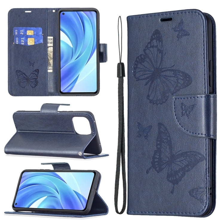 Embossing Two Butterflies Pattern Horizontal Flip PU Leather Case with Holder & Card Slot & Wallet & Lanyard, For Samsung Galaxy A03s 164mm, For Xiaomi Mi 11 Lite, For Xiaomi Poco M3 Pro / Redmi Note 10 5G