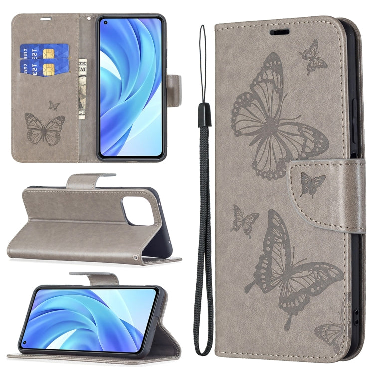 Embossing Two Butterflies Pattern Horizontal Flip PU Leather Case with Holder & Card Slot & Wallet & Lanyard, For Samsung Galaxy A03s 164mm, For Xiaomi Mi 11 Lite, For Xiaomi Poco M3 Pro / Redmi Note 10 5G