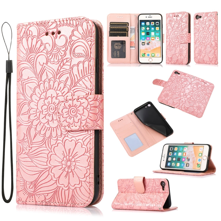 Skin Feel Embossed Sunflower Horizontal Flip Leather Case with Holder & Card Slots & Wallet & Lanyard, For iPhone 7 Plus / 8 Plus, For iPhone 7 / 8 / SE(2020)
