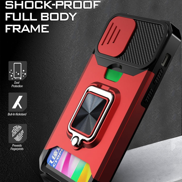 Sliding Camera Cover Design PC + TPU Shockproof Case with Ring Holder & Card Slot, For iPhone 13 mini, For iPhone 13, For iPhone 13 Pro