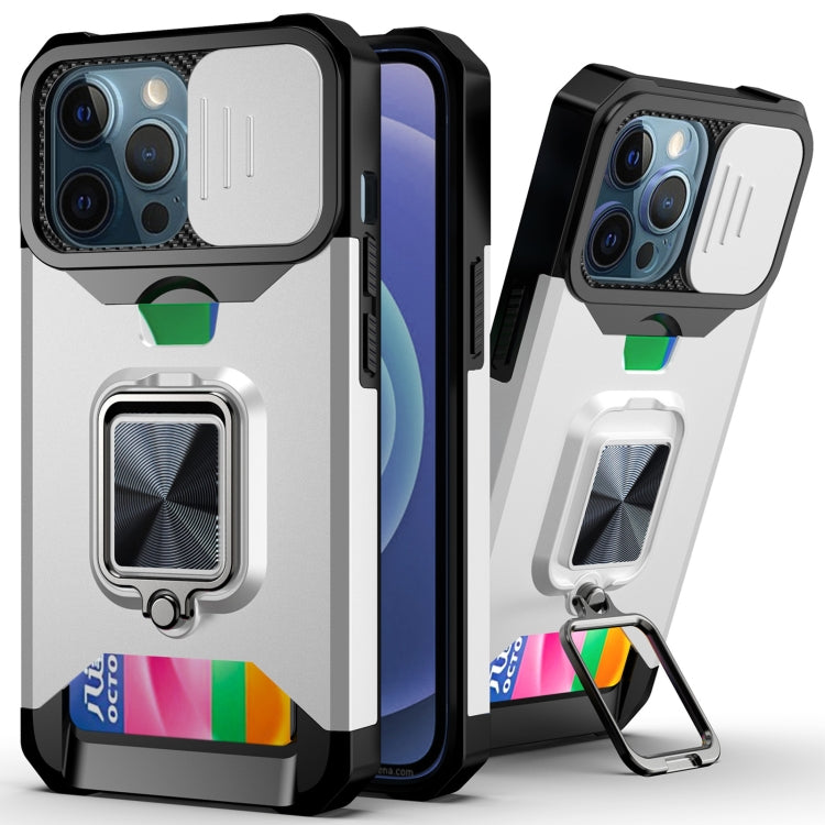 Sliding Camera Cover Design PC + TPU Shockproof Case with Ring Holder & Card Slot, For iPhone 13 mini, For iPhone 13, For iPhone 13 Pro