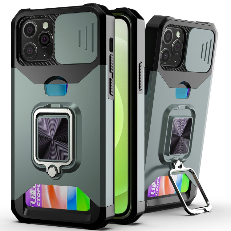 Sliding Camera Cover Design PC + TPU Shockproof Case with Ring Holder & Card Slot, For iPhone XS / X, For iPhone XR, For iPhone 11 Pro