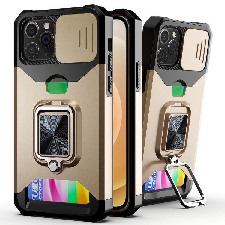Sliding Camera Cover Design PC + TPU Shockproof Case with Ring Holder & Card Slot, For iPhone XS / X, For iPhone XR, For iPhone 11 Pro