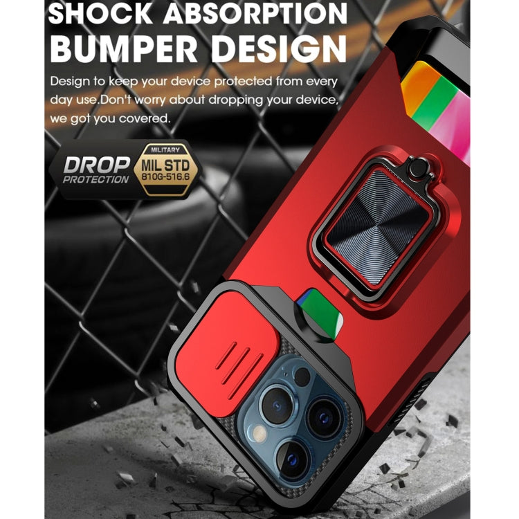 Sliding Camera Cover Design PC + TPU Shockproof Case with Ring Holder & Card Slot, For iPhone 13 Pro Max, For iPhone 11, For iPhone XS Max