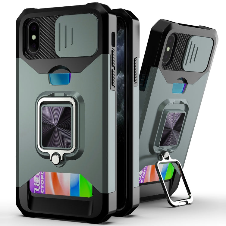 Sliding Camera Cover Design PC + TPU Shockproof Case with Ring Holder & Card Slot, For iPhone 13 Pro Max, For iPhone 11, For iPhone XS Max