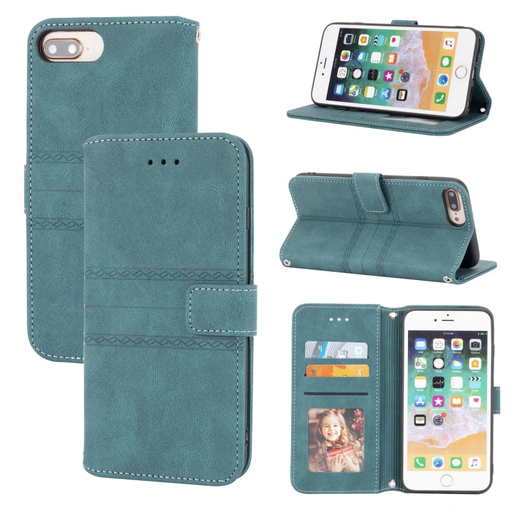 Embossed Striped Magnetic Buckle PU + TPU Horizontal Flip Leather Case with Holder & Card Slot & Wallet & Photo Frame & Sling, For iPhone 8 / 7 / 6, For iPhone 8 Plus / 7 Plus / 6 Plus