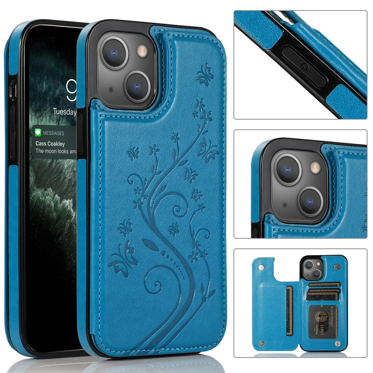 Butterflies Flowers Double Buckle PU + TPU Protective Case with Holder & Card Slots & Photo Frame, For iPhone 13 Pro, For iPhone 13 Pro Max